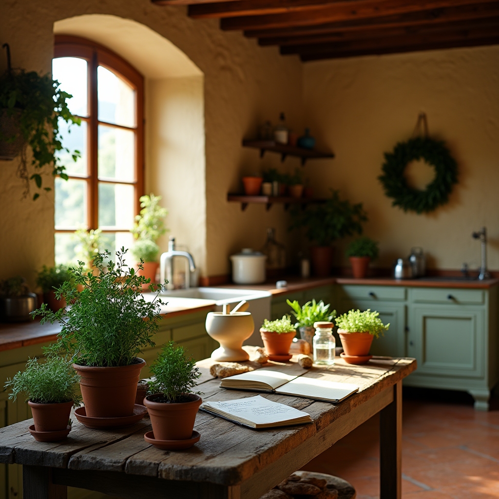 Cucina italiana tradizionale con erbe aromatiche fresche e ingredienti rustici